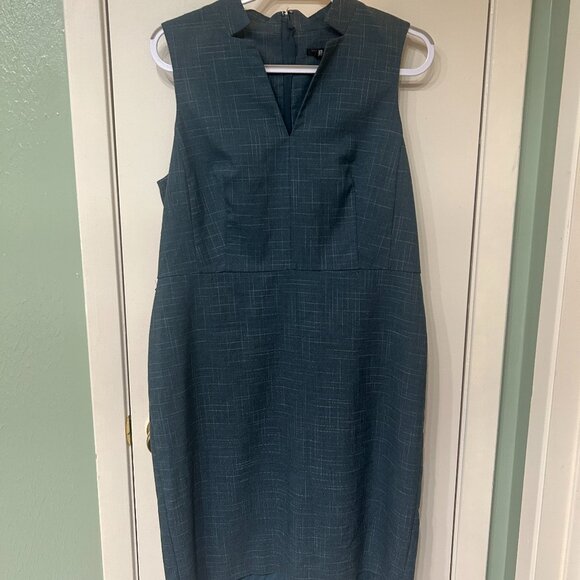 Ann Taylor Dark Teal Blue Sheath Size 14P V Neck Cap Sleeve - Picture 1 of 3